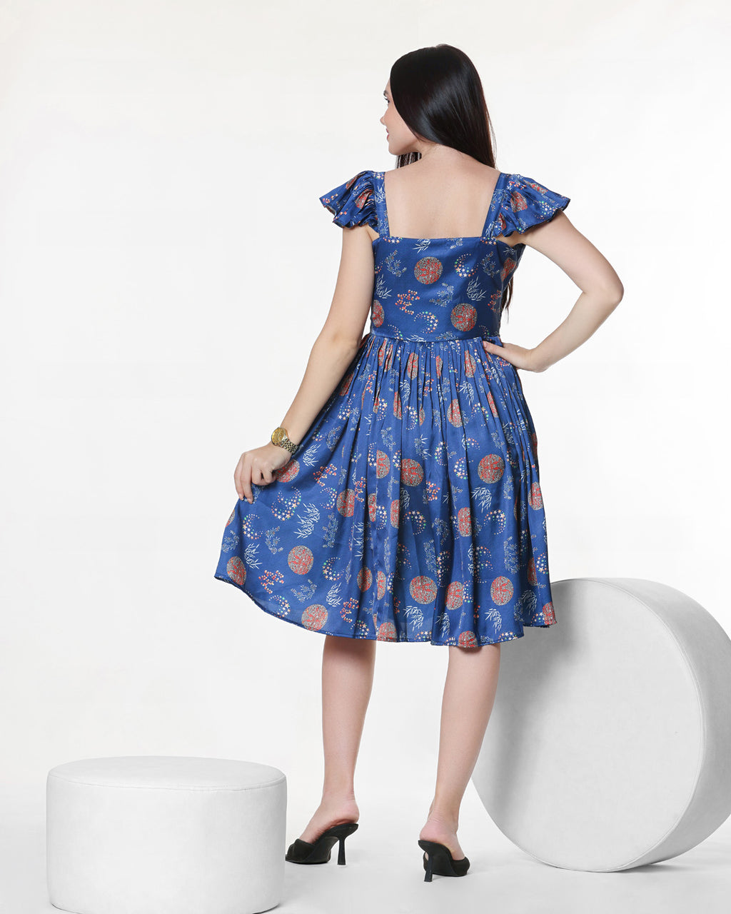 Blue Floral Print Midi Dress