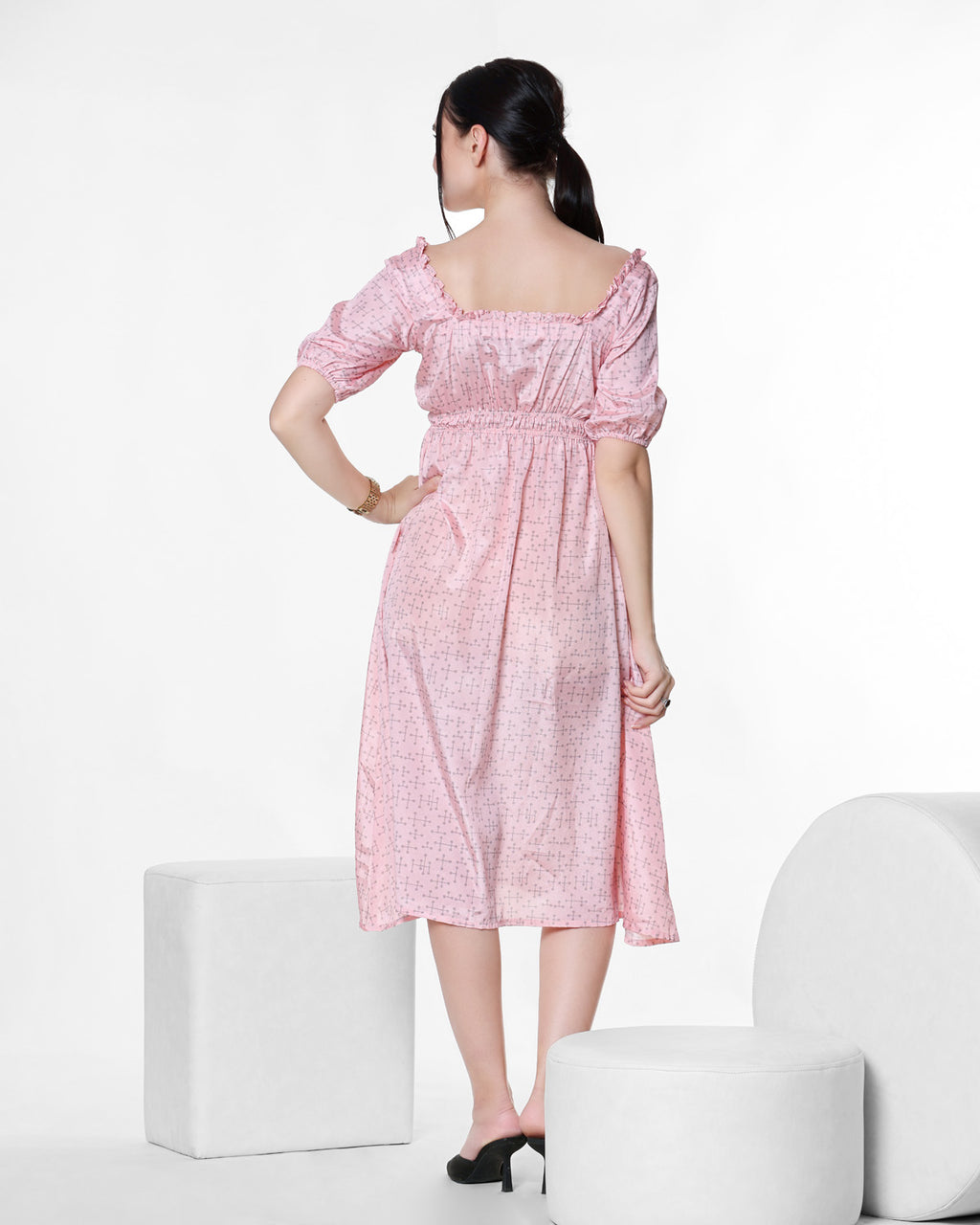 Pink Floral Casual Dress
