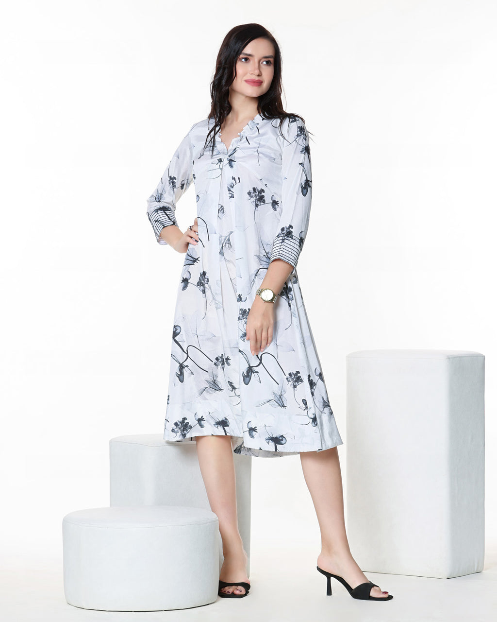 White Floral Midi Dress