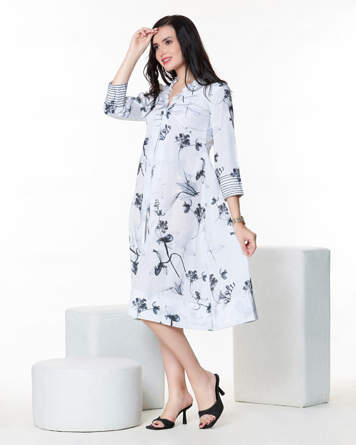 White Floral Midi Dress