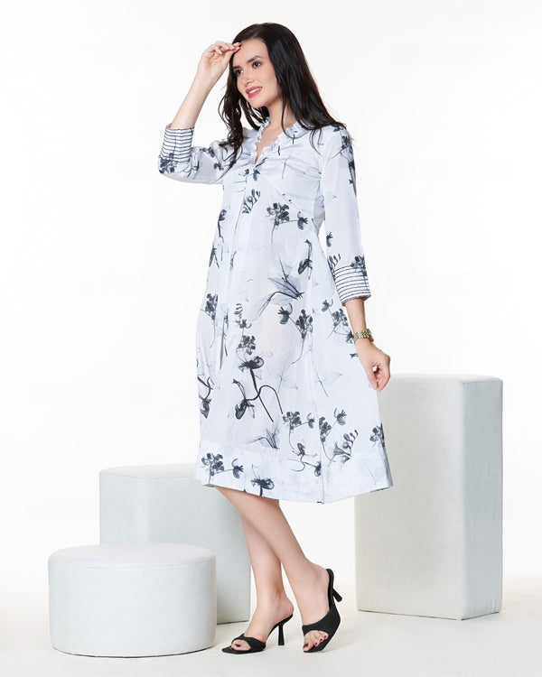White Floral Midi Dress