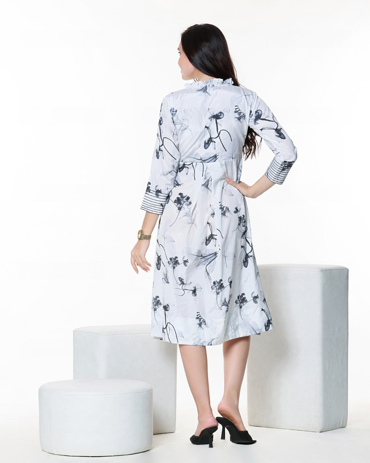 White Floral Midi Dress