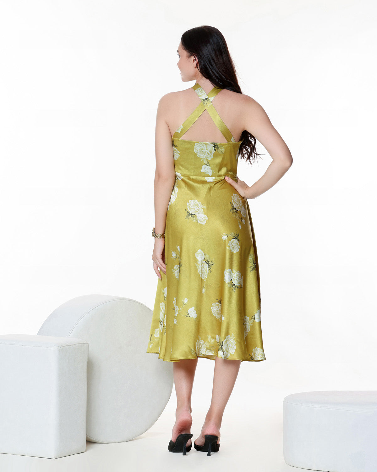 Floral Print Satin Midi Dress