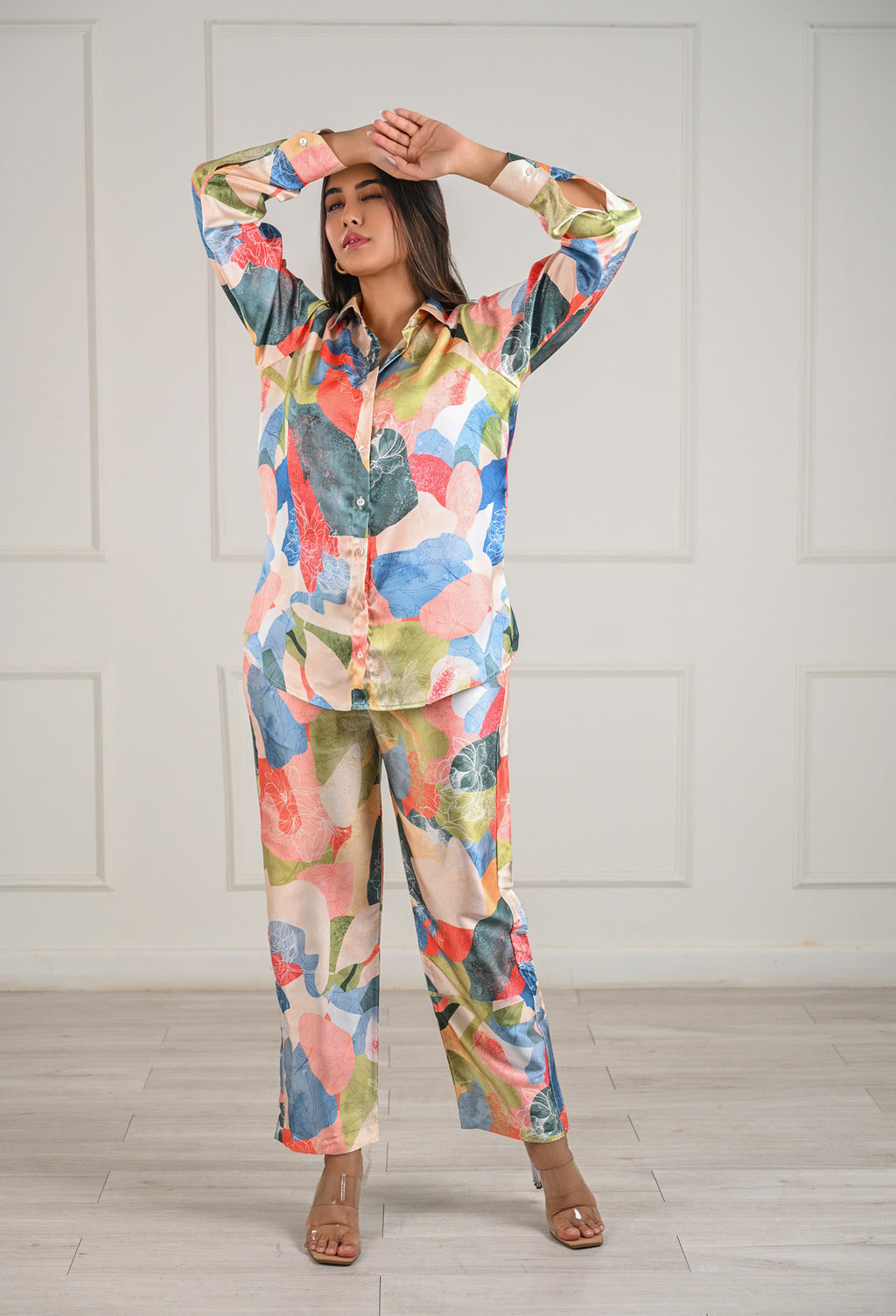 Abstract Printed Satin Co-Ord Set