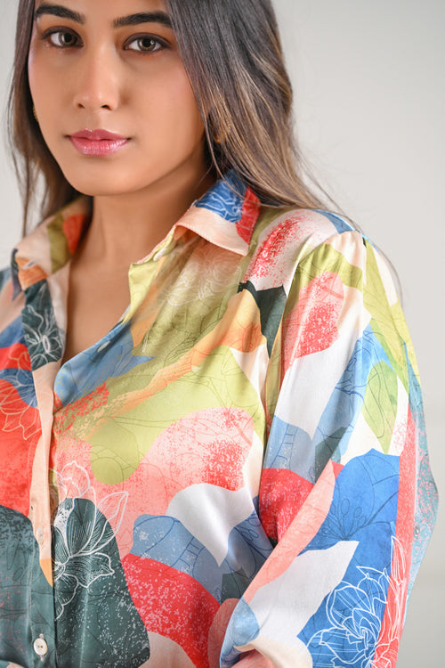 Abstract Printed Satin Co-Ord Set