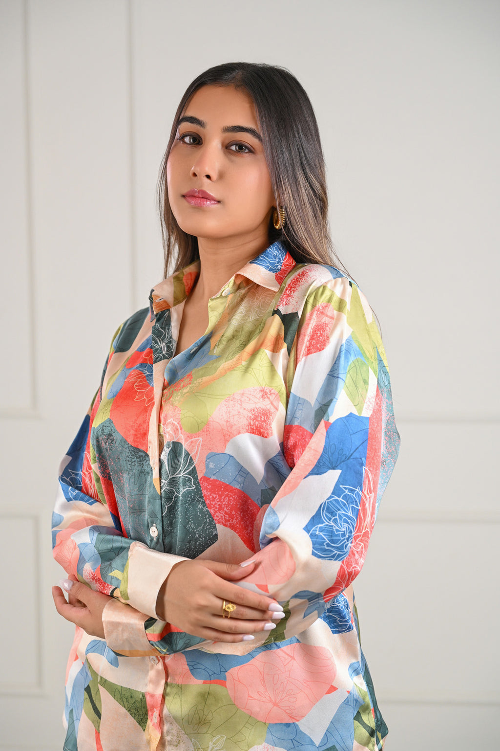 Abstract Printed Satin Co-Ord Set
