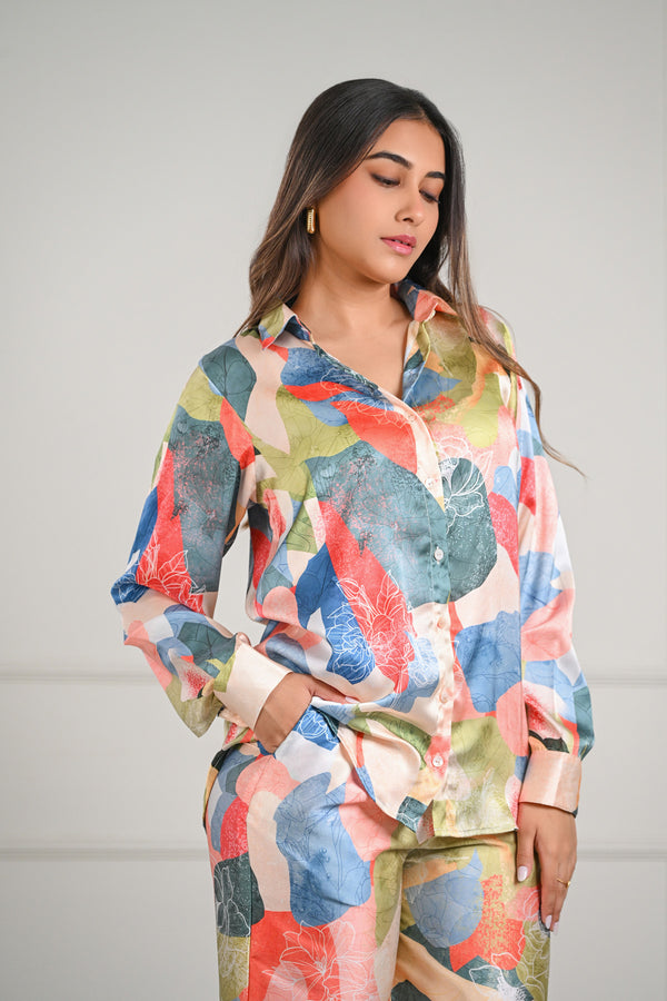 Abstract Printed Satin Co-Ord Set