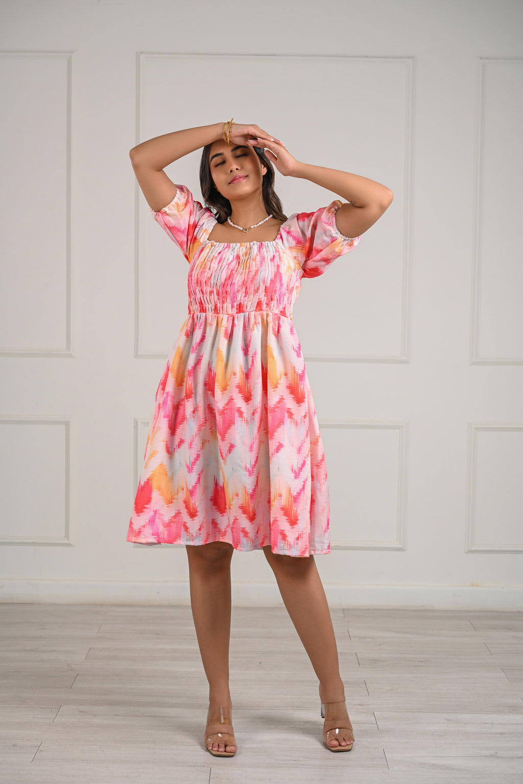 Pink Printed Muslin Dress