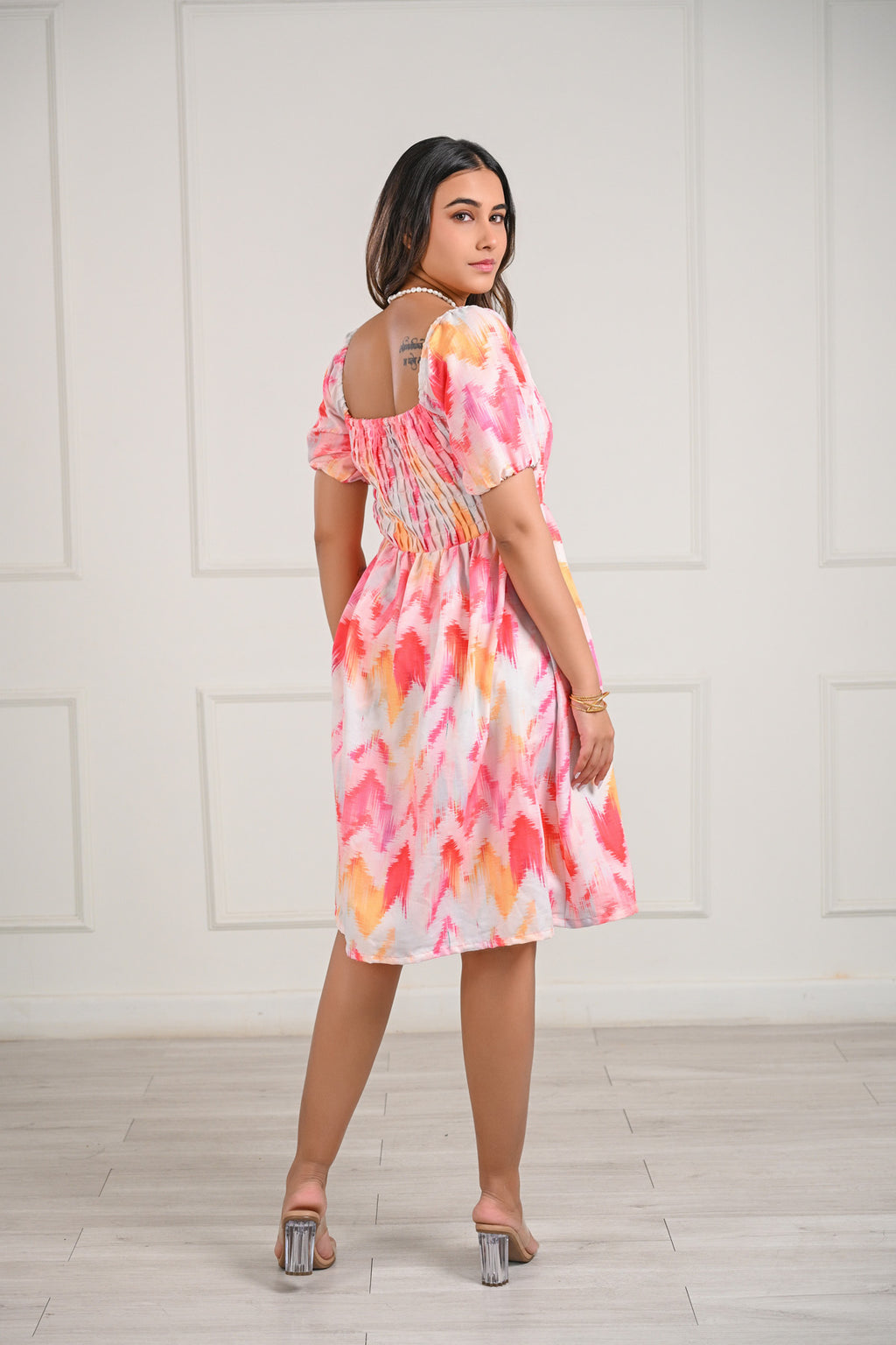 Pink Printed Muslin Dress