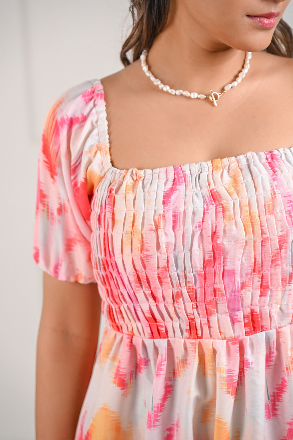 Pink Printed Muslin Dress