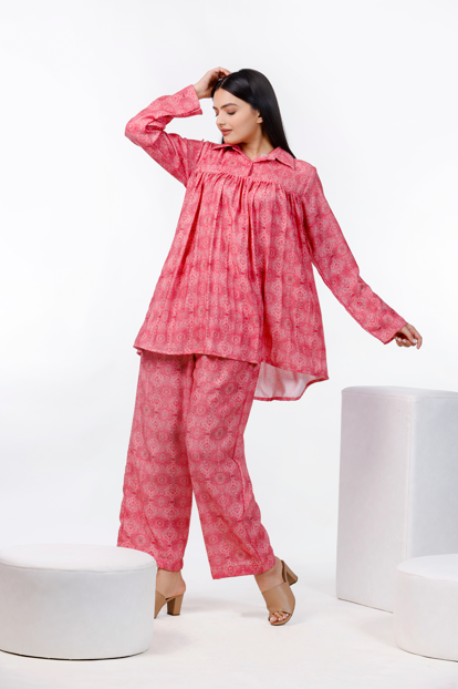 Pink Floral Muslin Co-Ord Set