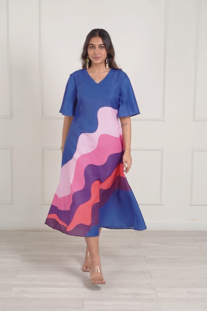 Wavy Printed Midi Dress