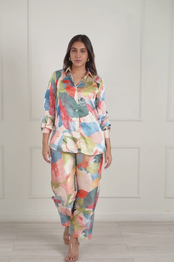 Abstract Printed Satin Co-Ord Set