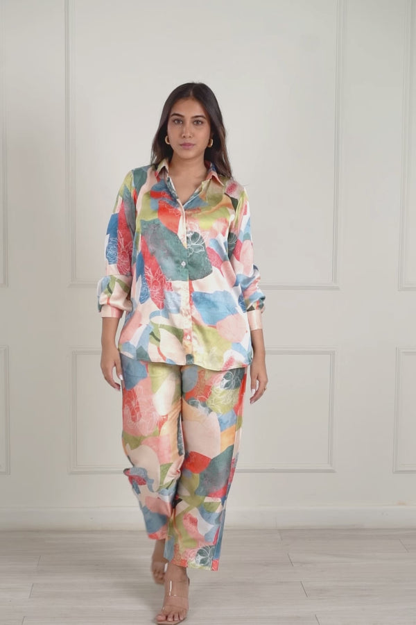 Abstract Printed Satin Co-Ord Set