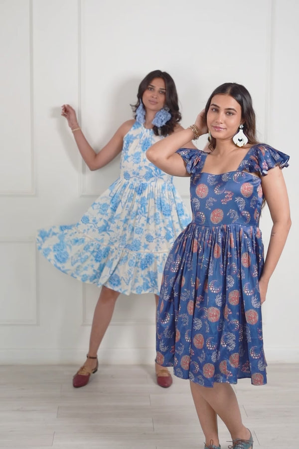 Floral Halter Neck Muslin Dress