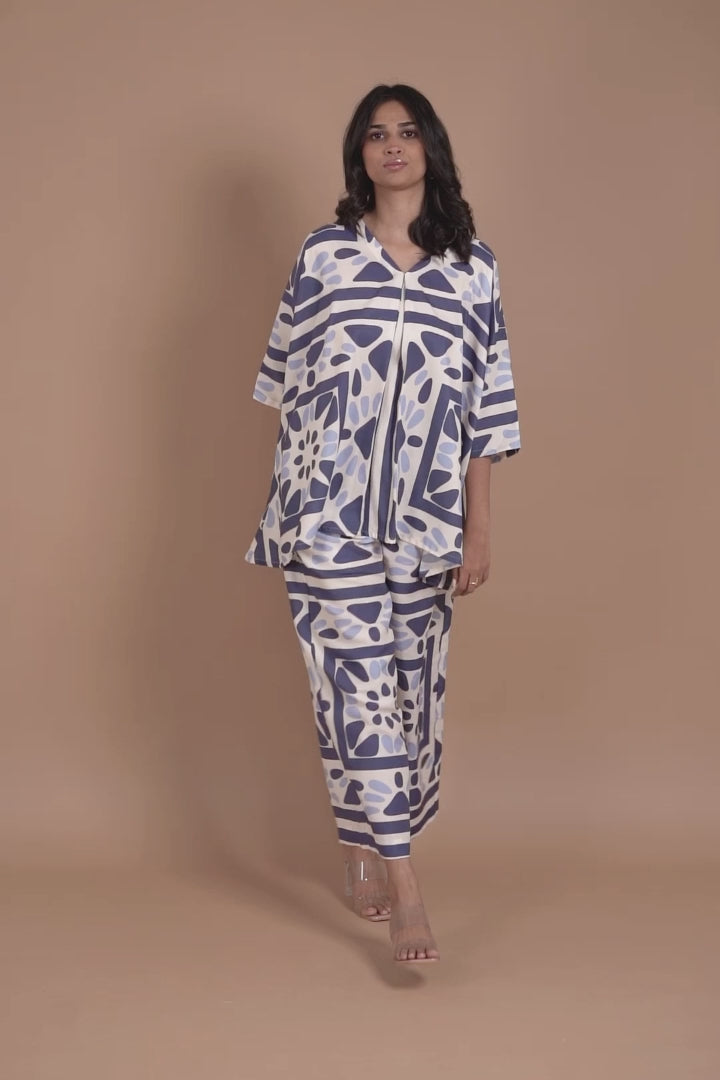 White and Blue Printed Co-ords