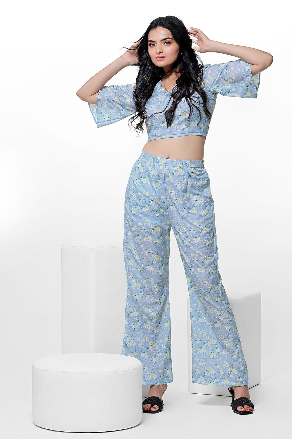 Jasmine Velly Floral Crop Top And Pent by aaRVee Studio. Shop @ www.aarveestudio.com