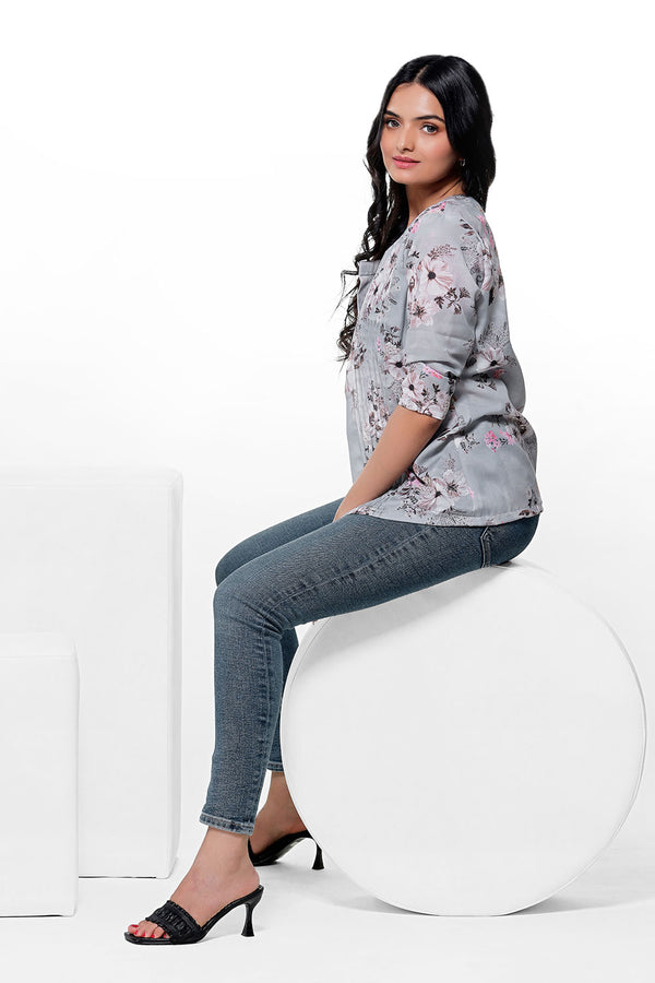 Grey Colored Floral Stunning Shirt by aaRVee Studio. Shop @ www.aarveestudio.com