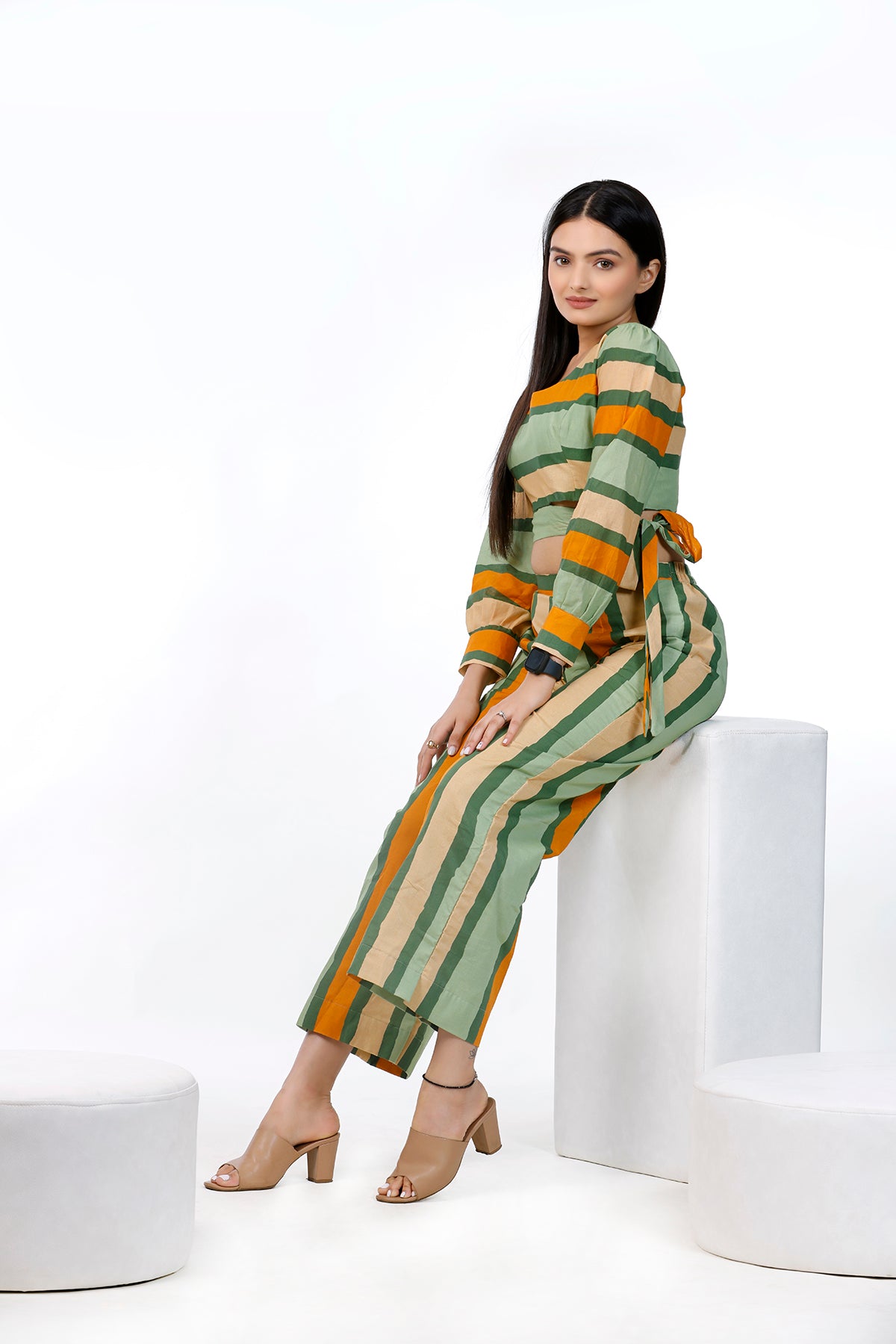 Multi Color Striped Top And Pant by aaRVee Studio. Shop @ www.aarveestudio.com