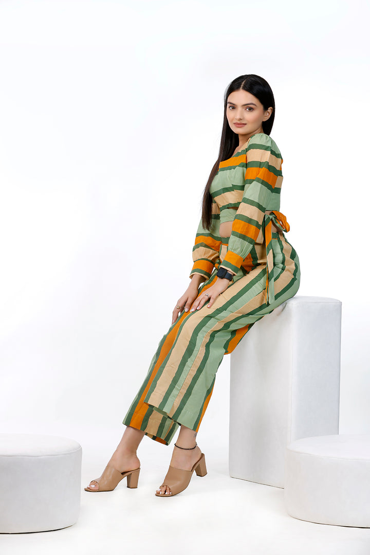 Multi Color Striped Top And Pant by aaRVee Studio. Shop @ www.aarveestudio.com
