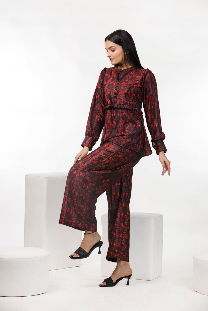 Redish Floral Print Co Ord Set by aaRVee Studio. Shop @ www.aarveestudio.com