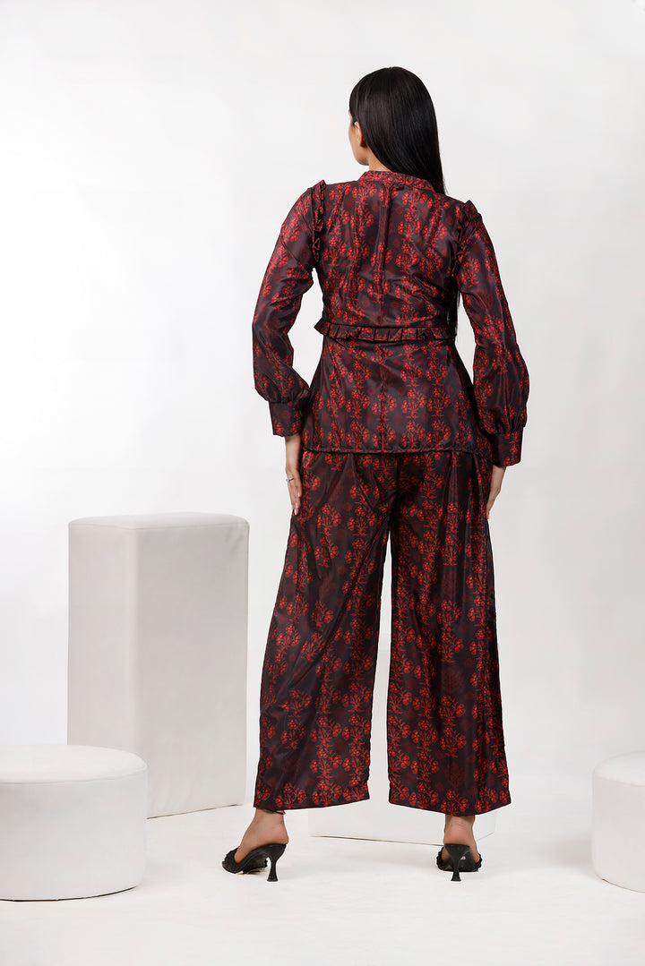 Redish Floral Print Co Ord Set by aaRVee Studio. Shop @ www.aarveestudio.com
