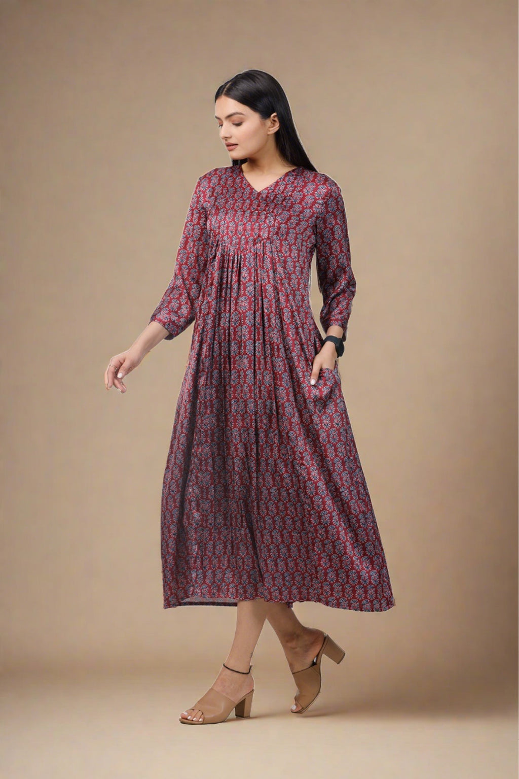 Ajrak Rust Print Maxi Dress by aaRVee Studio. Shop @ www.aarveestudio.com