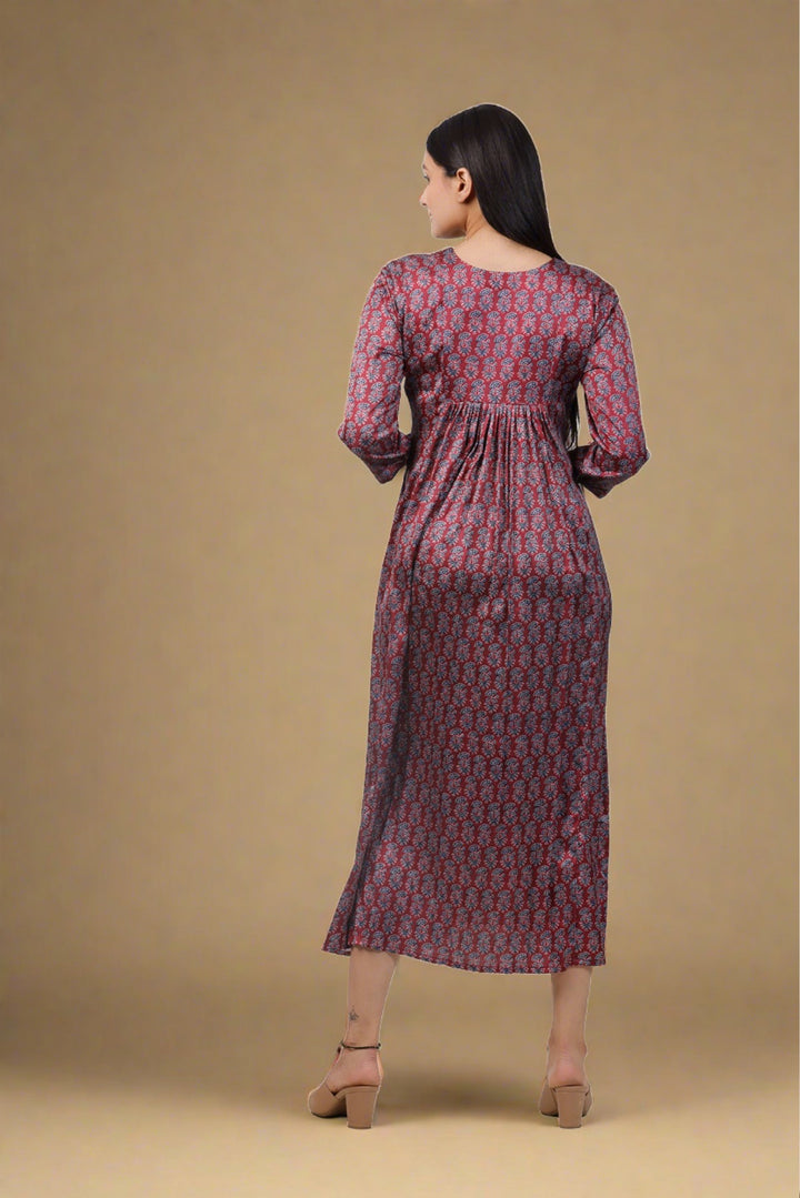 Ajrak Rust Print Maxi Dress by aaRVee Studio. Shop @ www.aarveestudio.com